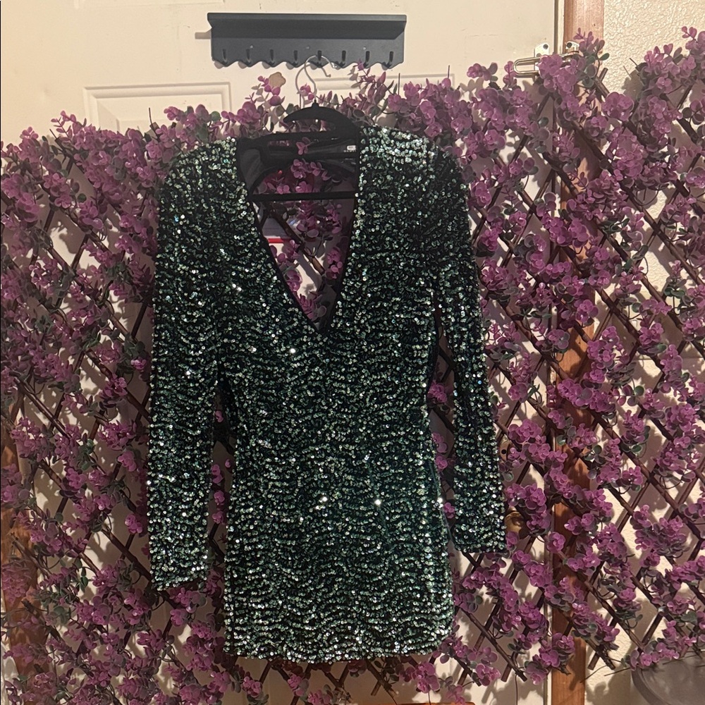 ALL SALES ARE FINAL! Bardot Shimmering Green Long Sleeve Dress